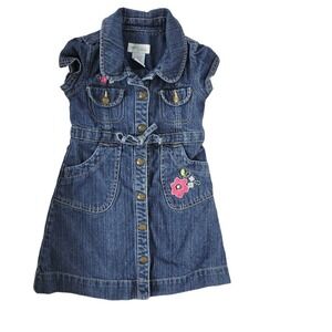 Genuine Kids from OshKosh Girls Blue Denim Floral Button Dress Size 2T